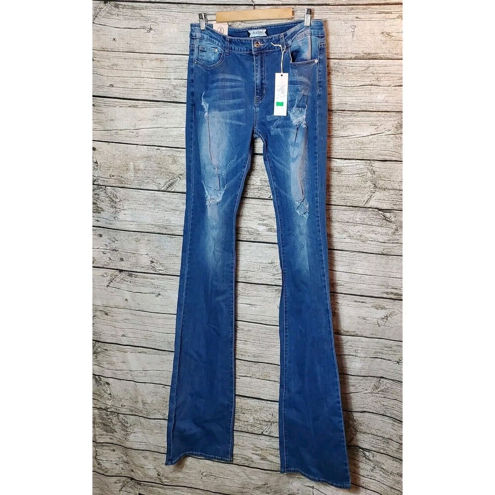 Blue Topic Womens Blue Distressed Jeans Size 13/14 Tall Inseam 48 Inches